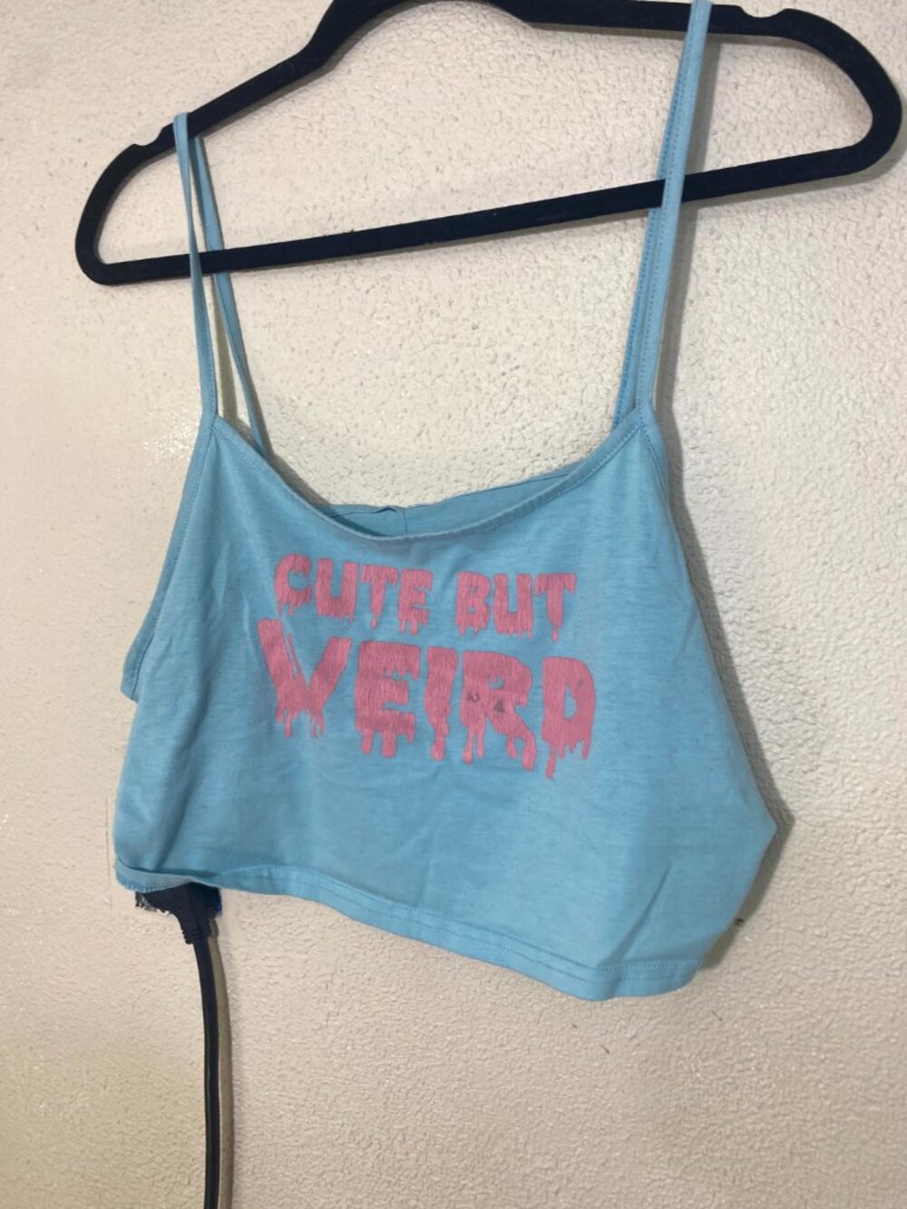 Cute But Weird Light Blue Crop Tank Top Womens 2XL Graphic Spaghetti Strap